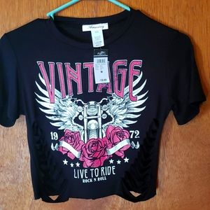 Vintage live to ride rock n roll crop top